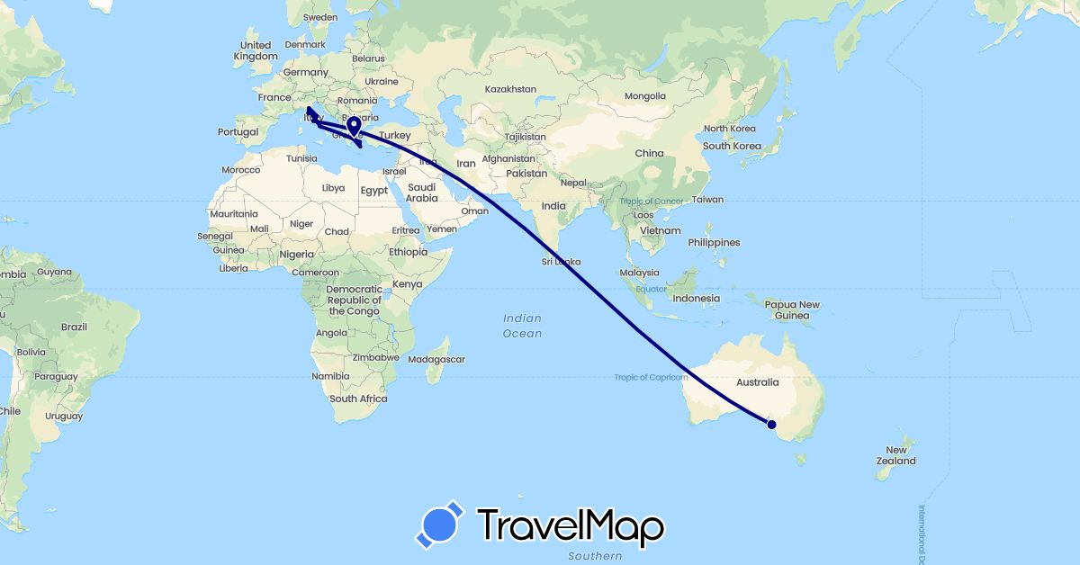 TravelMap itinerary: driving in Australia, Greece, Italy (Europe, Oceania)